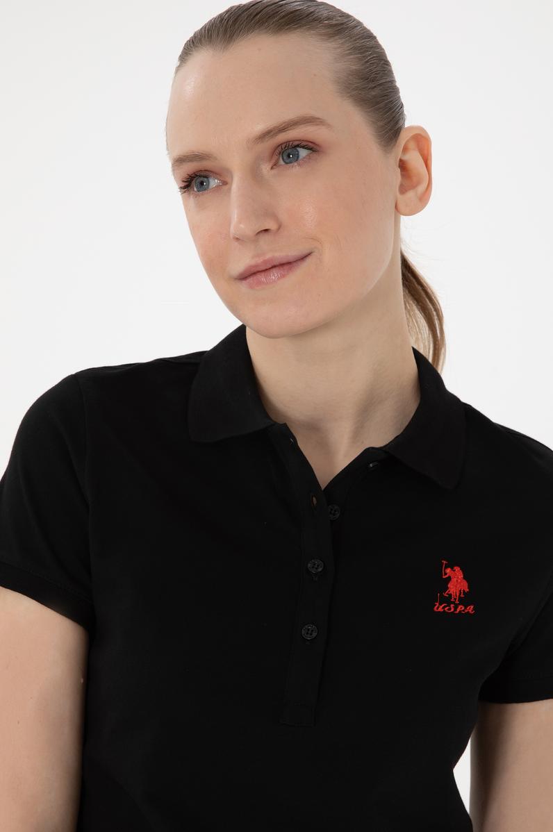 Kadın Siyah Basic Polo Yaka Tişört