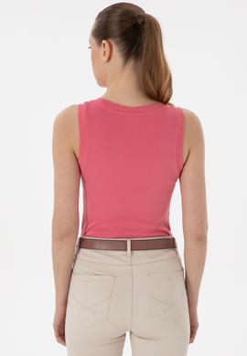 Kadın Koyu Pembe Kolsuz Bisiklet Yaka Basic Tişört - 50300904092