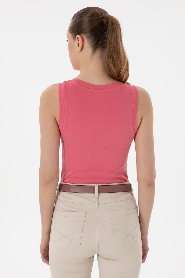 Kadın Koyu Pembe Kolsuz Bisiklet Yaka Basic Tişört - 50300904092