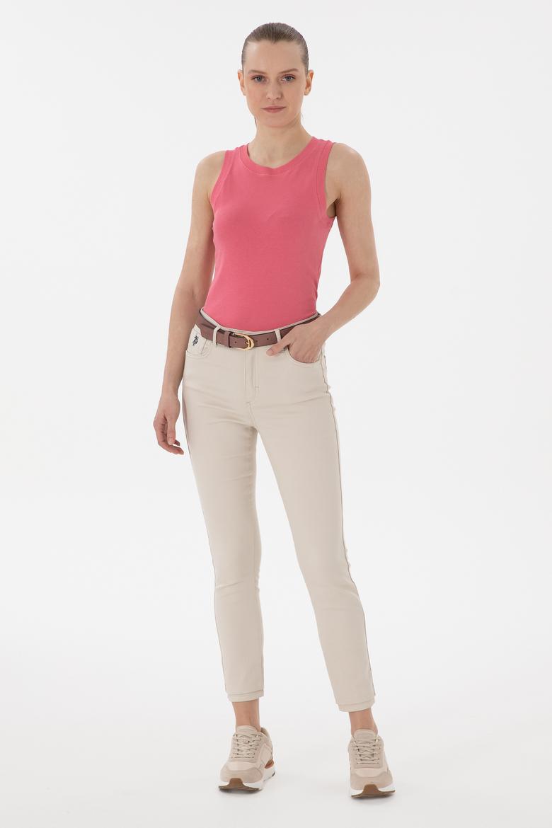 Kadın Koyu Pembe Kolsuz Bisiklet Yaka Basic Tişört - 50300904092