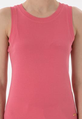 Kadın Koyu Pembe Kolsuz Bisiklet Yaka Basic Tişört - 50300904092