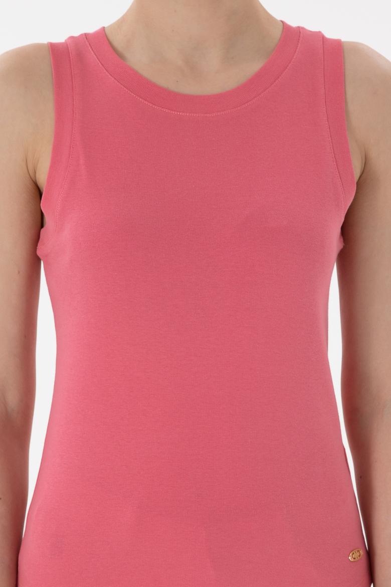 Kadın Koyu Pembe Kolsuz Bisiklet Yaka Basic Tişört - 50300904092