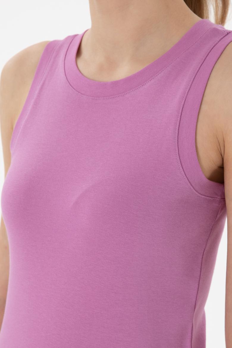 Kadın Pembe Kolsuz Bisiklet Yaka Basic Tişört - 50300904020