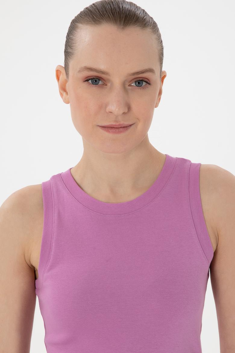 Kadın Pembe Kolsuz Bisiklet Yaka Basic Tişört - 50300904020