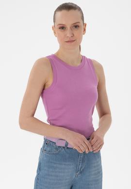 Kadın Pembe Kolsuz Bisiklet Yaka Basic Tişört - 50300904020