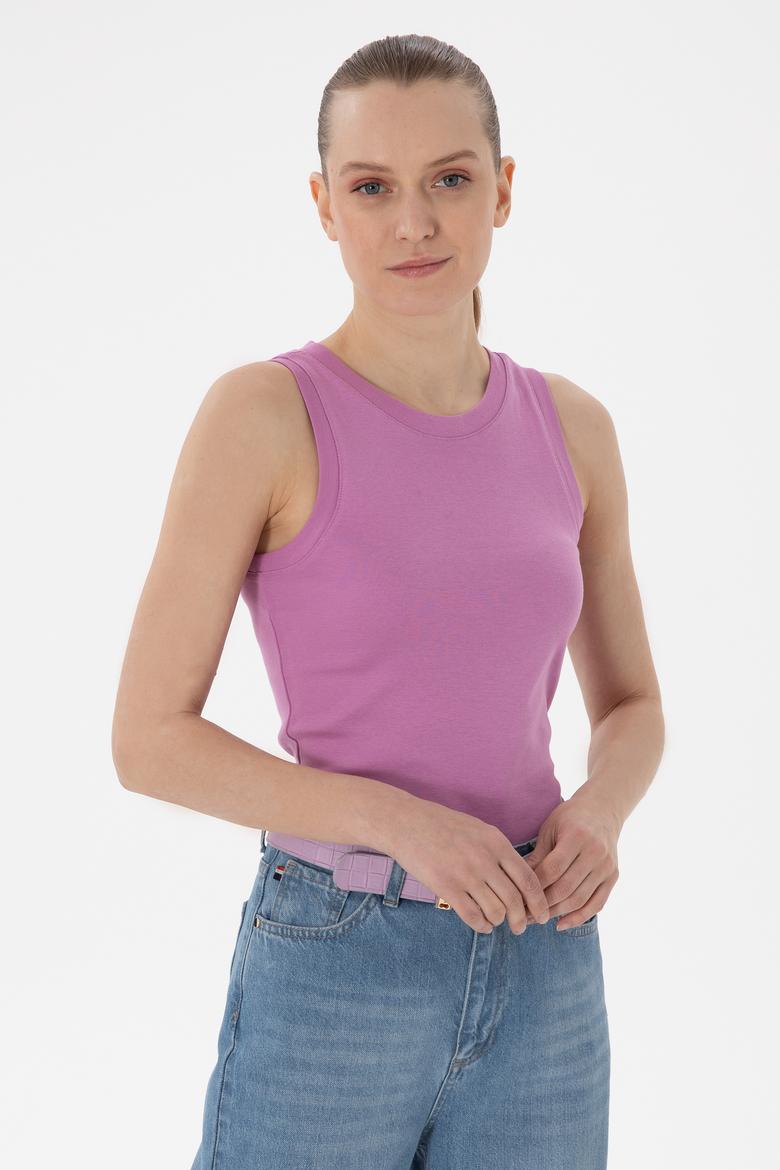 Kadın Pembe Kolsuz Bisiklet Yaka Basic Tişört