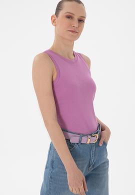 Kadın Pembe Kolsuz Bisiklet Yaka Basic Tişört - 50300904020