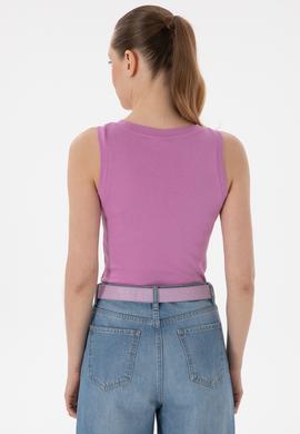 Kadın Pembe Kolsuz Bisiklet Yaka Basic Tişört - 50300904020