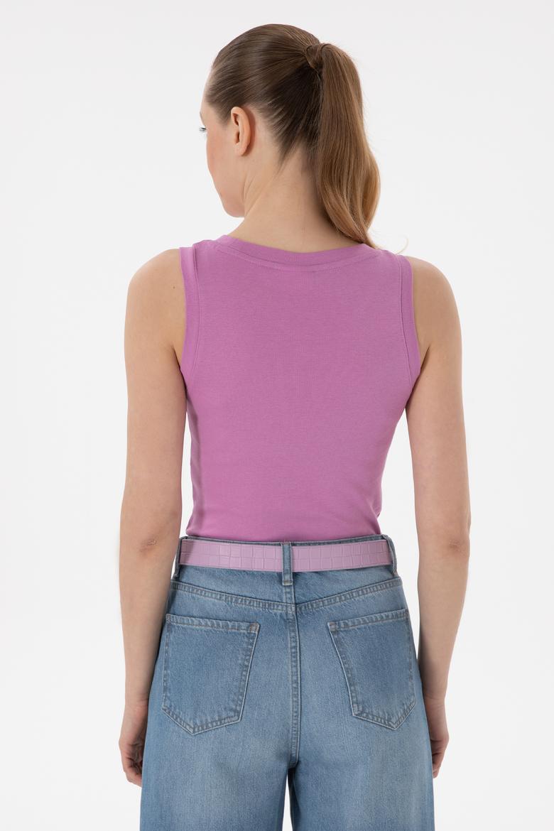 Kadın Pembe Kolsuz Bisiklet Yaka Basic Tişört - 50300904020