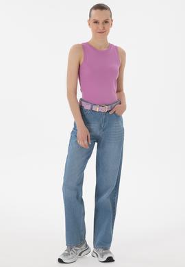 Kadın Pembe Kolsuz Bisiklet Yaka Basic Tişört - 50300904020