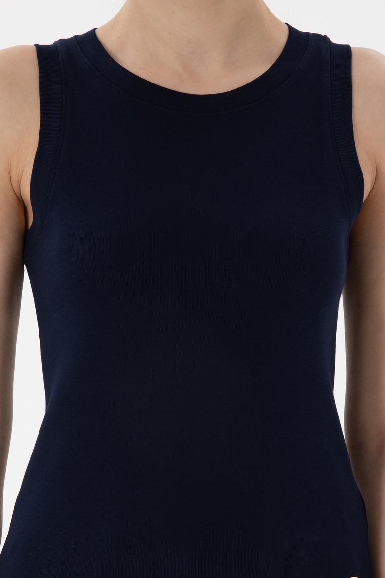 Kadın Lacivert Kolsuz Bisiklet Yaka Basic Tişört - 50300904028