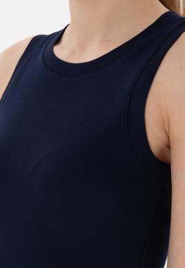 Kadın Lacivert Kolsuz Bisiklet Yaka Basic Tişört - 50300904028