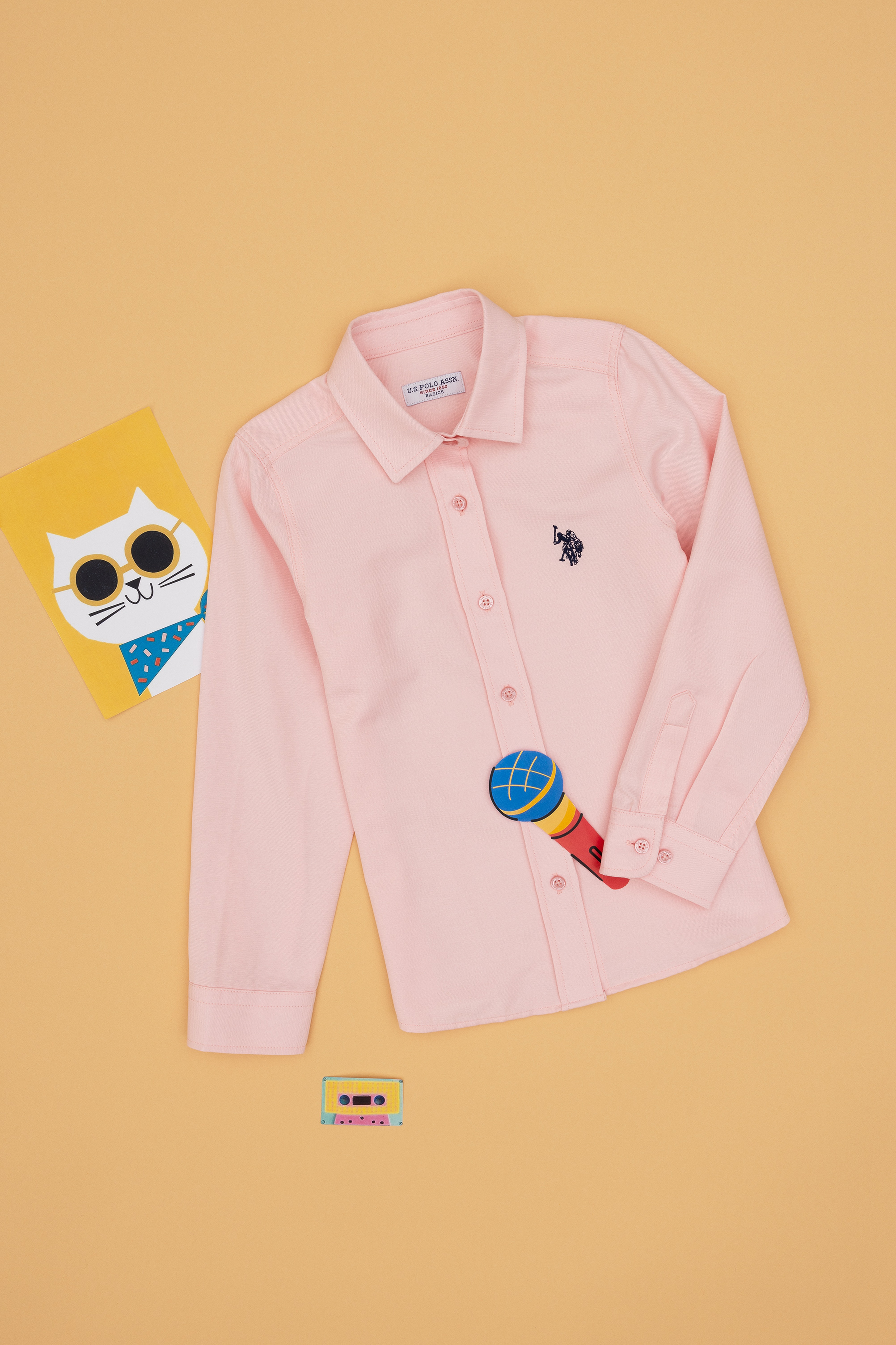 Kız Çocuk Açık Pembe Uzun Kollu Basic Gömlek
