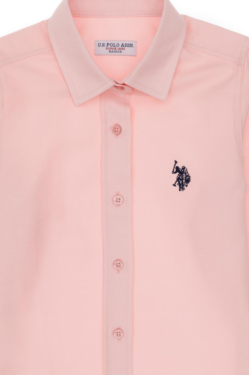 Kız Çocuk Açık Pembe Uzun Kollu Basic Gömlek