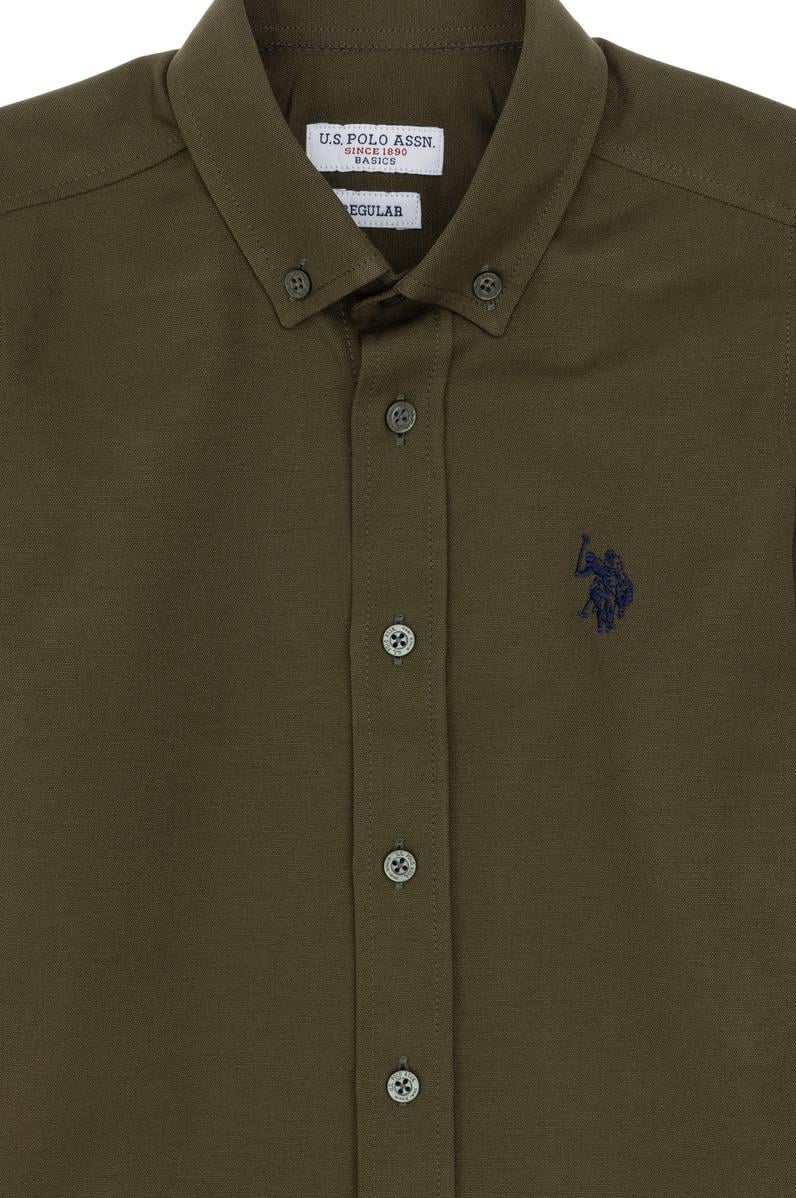 Erkek Çocuk Koyu Haki Uzun Kollu Basic Gömlek