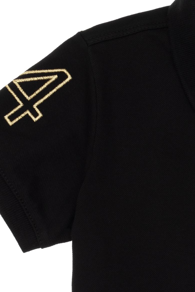 Kız Çocuk Siyah Polo Yaka Kısa Kol A-Form Basic Örme Elbise - 50299969007