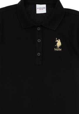 Kız Çocuk Siyah Polo Yaka Kısa Kol A-Form Basic Örme Elbise - 50299969007