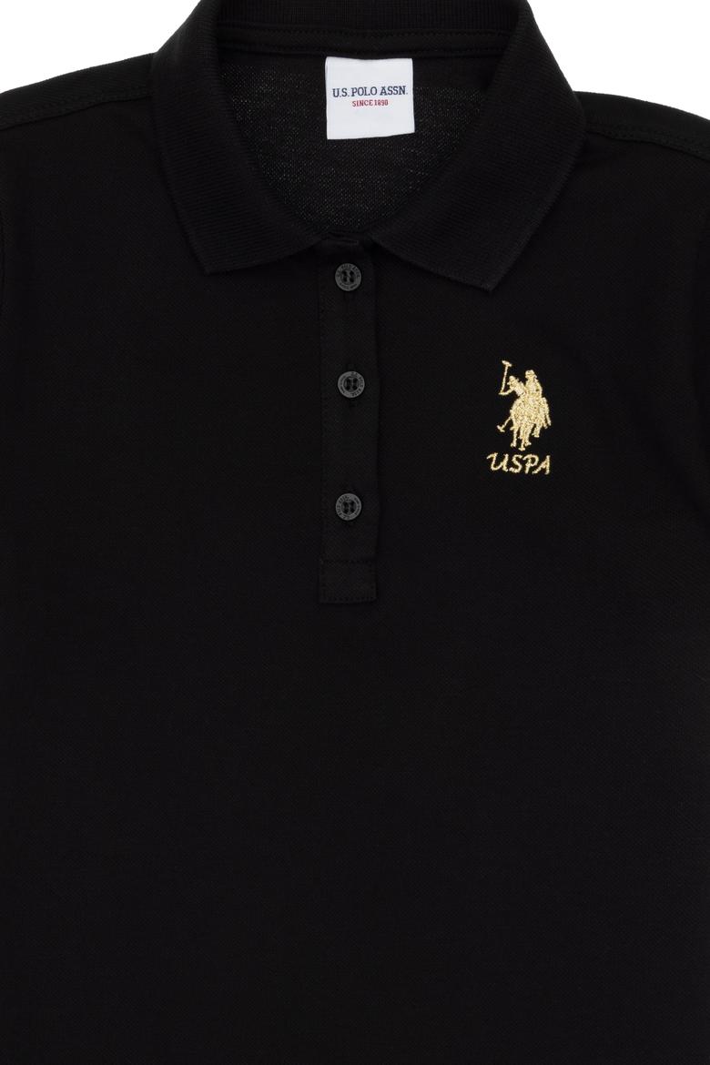 Kız Çocuk Siyah Polo Yaka Kısa Kol A-Form Basic Örme Elbise - 50299969007