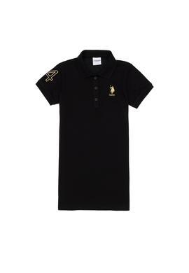 Kız Çocuk Siyah Polo Yaka Kısa Kol A-Form Basic Örme Elbise - 50299969007