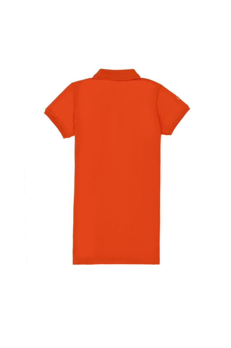 Kız Çocuk Nar Çiçeği Polo Yaka Kısa Kol A-Form Basic Örme Elbise