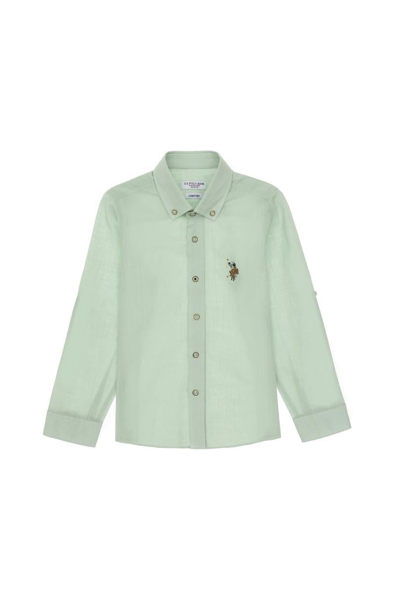 Erkek Çocuk Su Yeşili Uzun Kollu Basic Gömlek