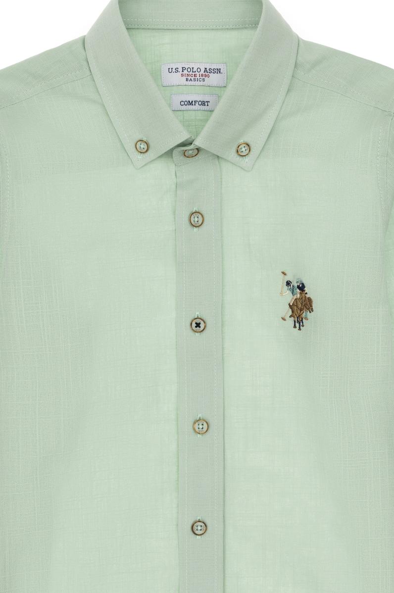 Erkek Çocuk Su Yeşili Uzun Kollu Basic Gömlek