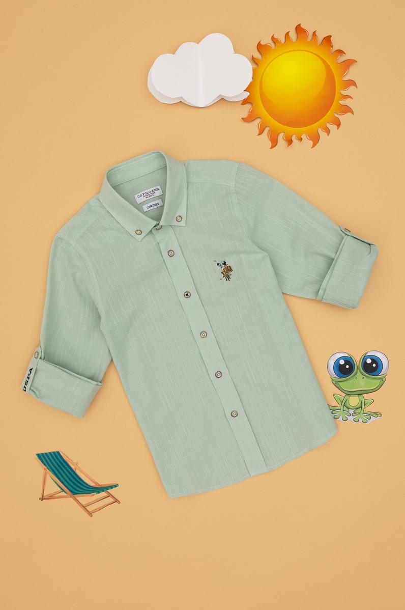 Erkek Çocuk Su Yeşili Uzun Kollu Basic Gömlek