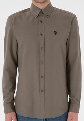 Erkek Vizon Uzun Kollu Basic Gömlek - 50306338115