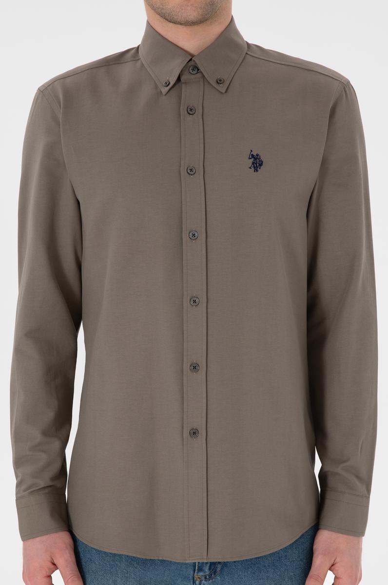 Erkek Vizon Uzun Kollu Basic Gömlek