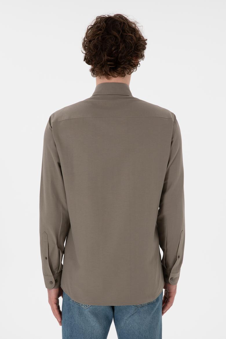 Erkek Vizon Uzun Kollu Basic Gömlek - 50306338115