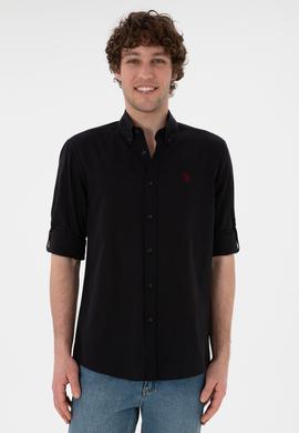 Erkek Siyah Keten Görünümlü Basic Gömlek - 50306285023