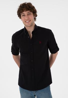 Erkek Siyah Keten Görünümlü Basic Gömlek - 50306285023