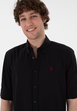 Erkek Siyah Keten Görünümlü Basic Gömlek - 50306285023