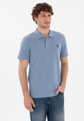Erkek Slim Fit Polo Yaka Mavi Basic Tişört - 50297984404