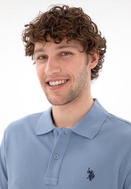 Erkek Slim Fit Polo Yaka Mavi Basic Tişört - 50297984404