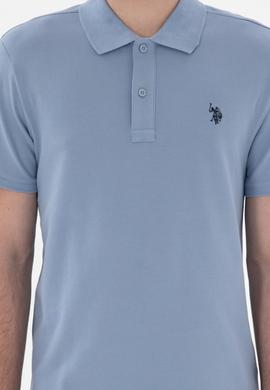 Erkek Slim Fit Polo Yaka Mavi Basic Tişört - 50297984404