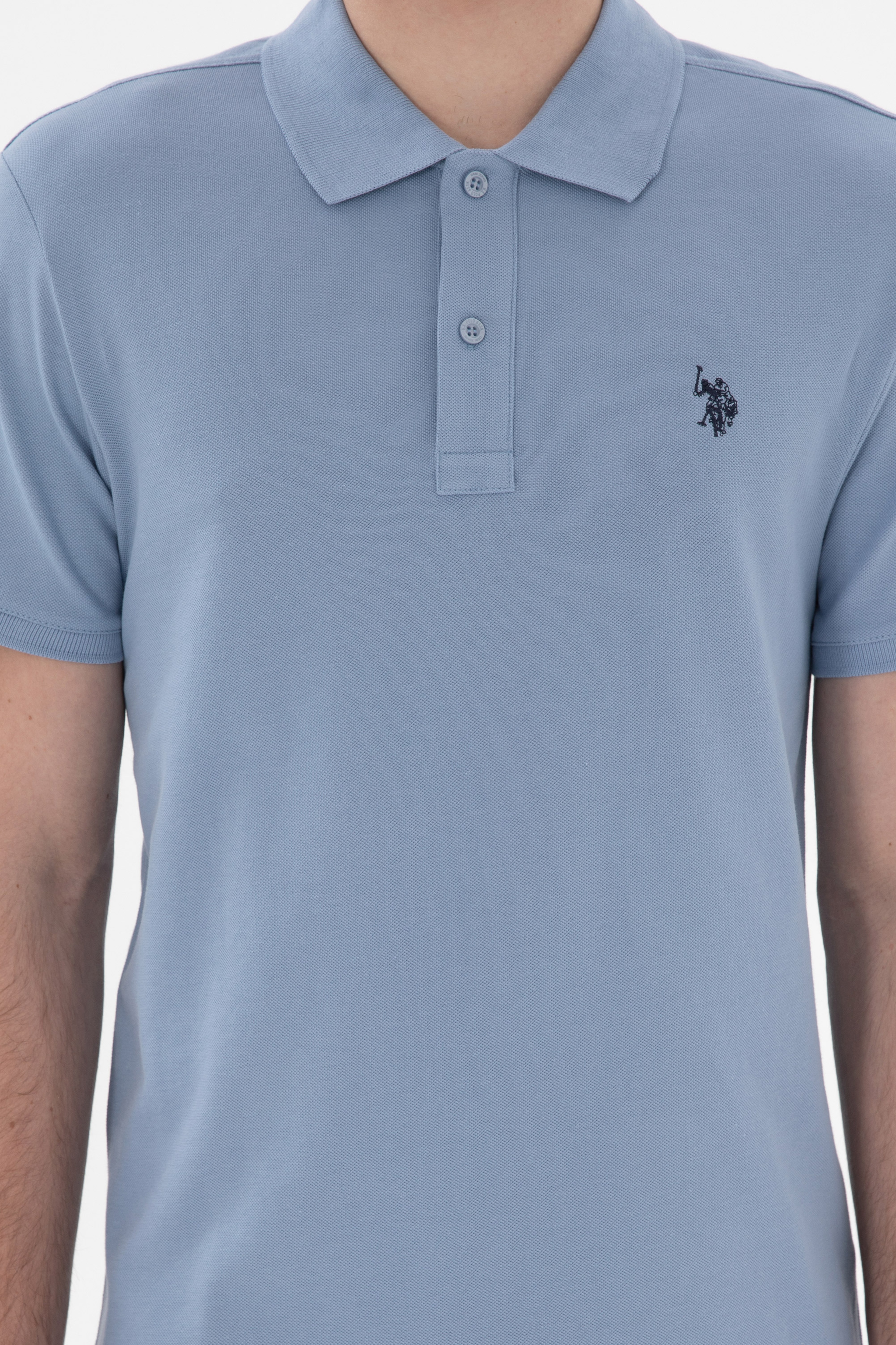 Erkek Slim Fit Polo Yaka Mavi Basic Tişört - Image 6