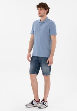 Erkek Slim Fit Polo Yaka Mavi Basic Tişört - 50297984404