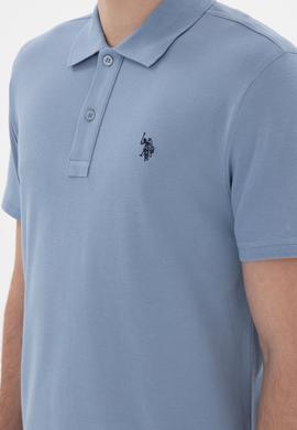 Erkek Slim Fit Polo Yaka Mavi Basic Tişört - 50297984404