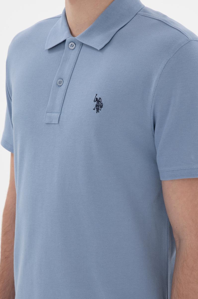 Erkek Slim Fit Polo Yaka Mavi Basic Tişört