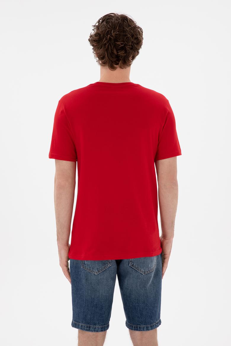 Erkek Regular Fit Bisiklet Yaka Kırmızı Basic Tişört - 50297988086