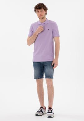 Erkek Slim Fit Polo Yaka Lila Basic Tişört - 50297984154