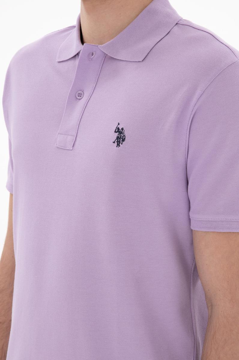 Erkek Slim Fit Polo Yaka Lila Basic Tişört