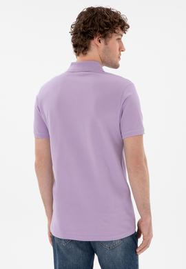 Erkek Slim Fit Polo Yaka Lila Basic Tişört - 50297984154