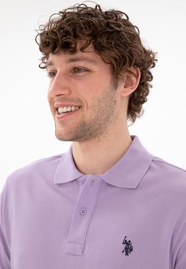 Erkek Slim Fit Polo Yaka Lila Basic Tişört - 50297984154