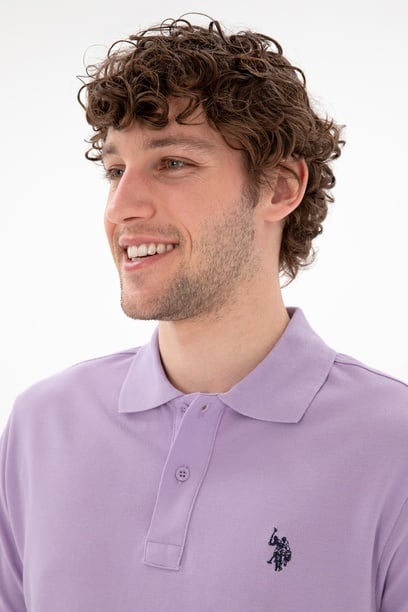 Erkek Slim Fit Polo Yaka Lila Basic Tişört