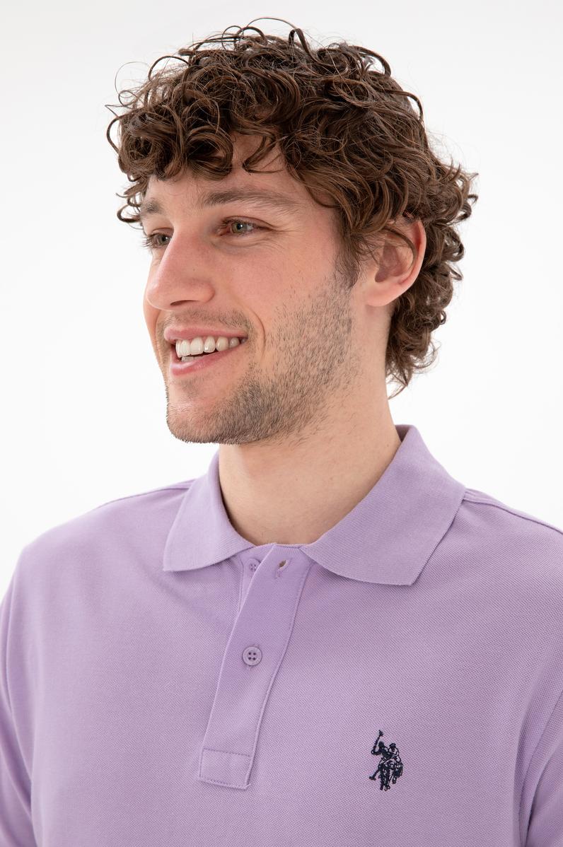 Erkek Slim Fit Polo Yaka Lila Basic Tişört