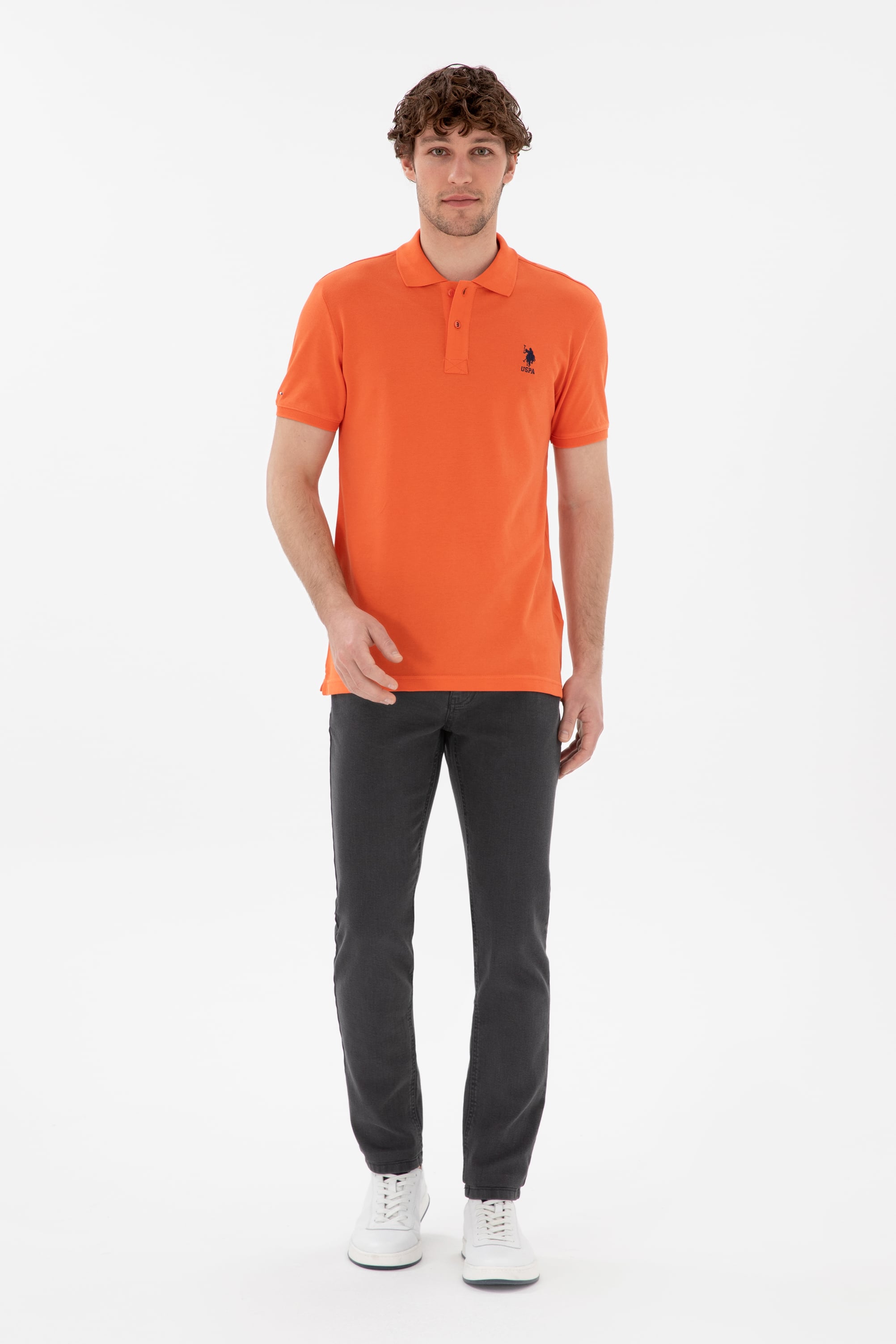 Erkek Slim Fit Polo Yaka Nar Çiçeği Basic Tişört