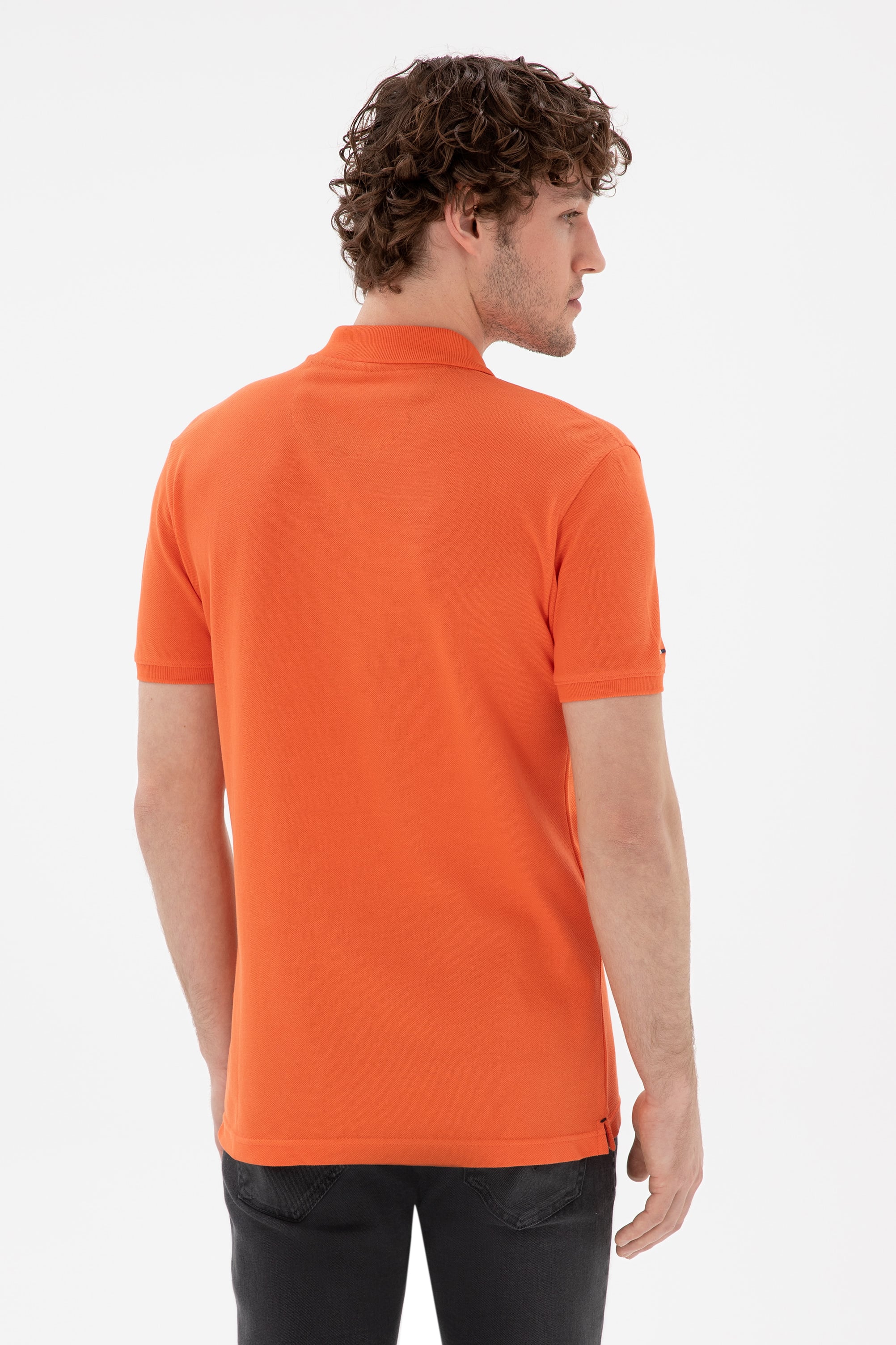 Erkek Slim Fit Polo Yaka Nar Çiçeği Basic Tişört