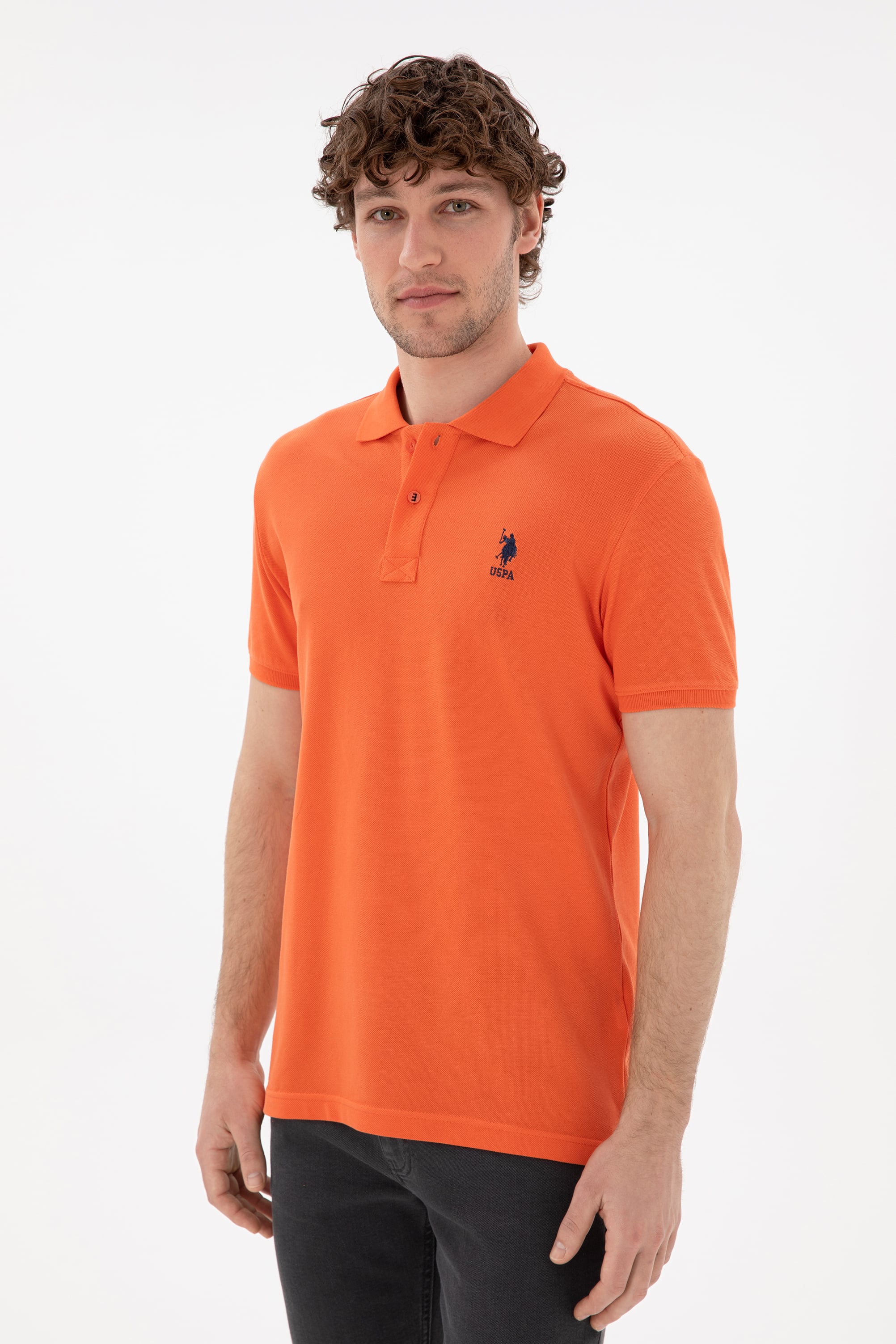 Erkek Slim Fit Polo Yaka Nar Çiçeği Basic Tişört